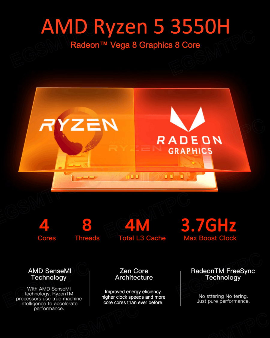 EGSMTPC AMD Mini PC Ryzen 5 3550H Windows 10 Pro Mini Gaming Computer 16GB DDR4 512GB M.2 NVME SSD(图3)