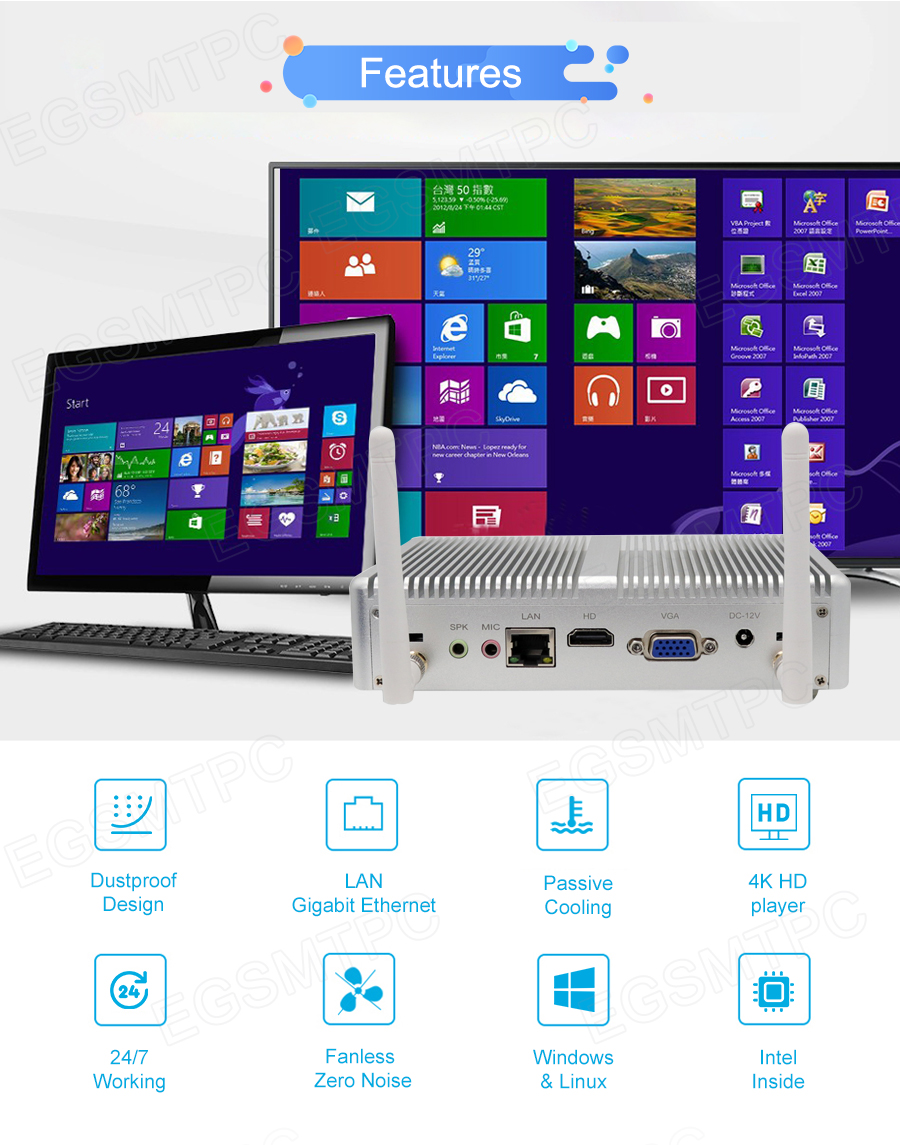 EGSMTPC Fanless Mini PC M3,  Small Computer with Intel Core i5-7267U(图3)