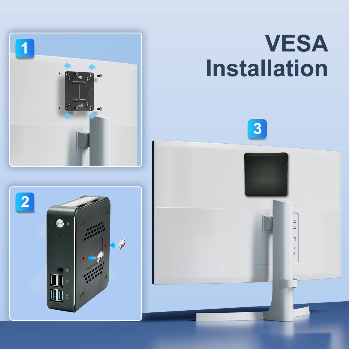 How do i mount this mini pc behind my monitor? the vesa mount comes with?(图1)