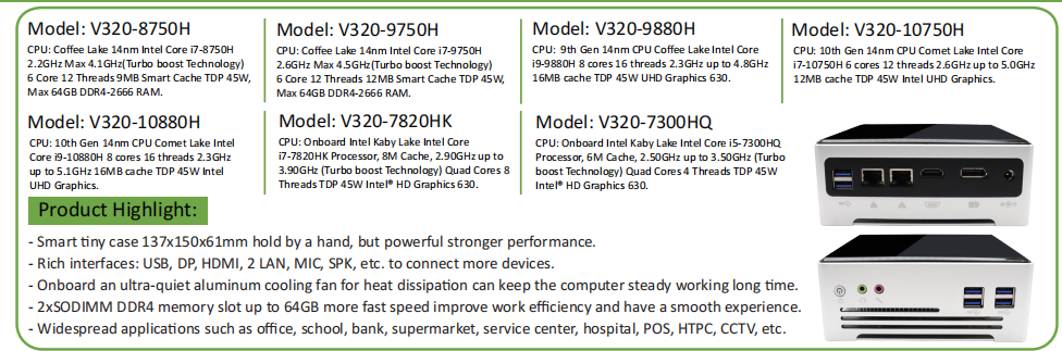 EGSMTPC High Performance intel core i7-10750H i9-10880H 6cores 12threads Game Mini PC 2LAN 2Displays(图2)