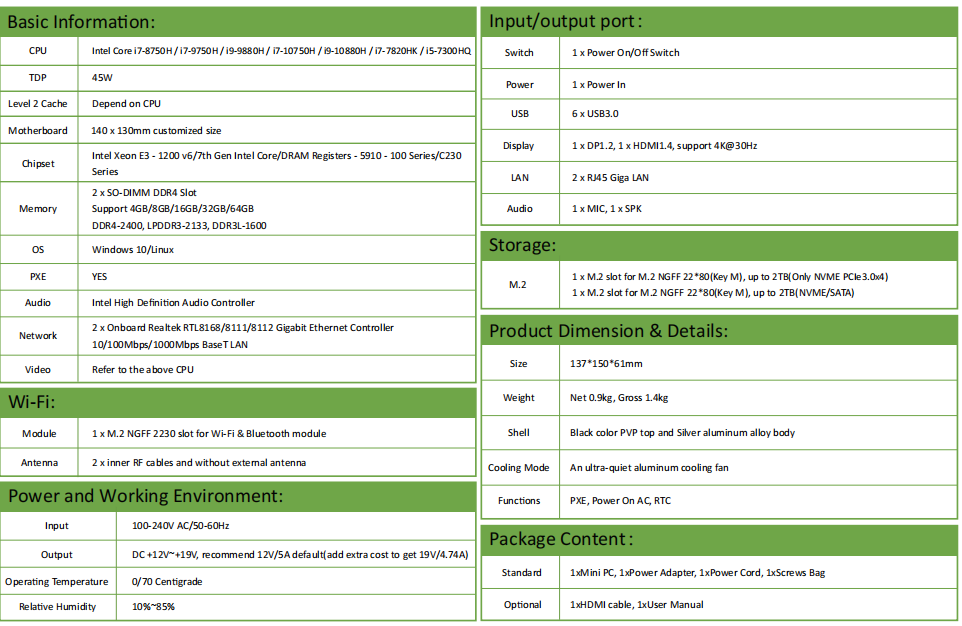 EGSMTPC High Performance intel core i7-10750H i9-10880H 6cores 12threads Game Mini PC 2LAN 2Displays(图3)