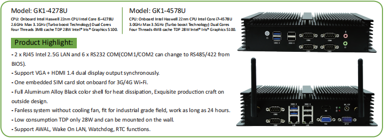 EGSMTPC Multifunctional and cheap intel  Core i5-4278U i7-4578U industrial fanless 2LAN 6COM Mini pc(图2)