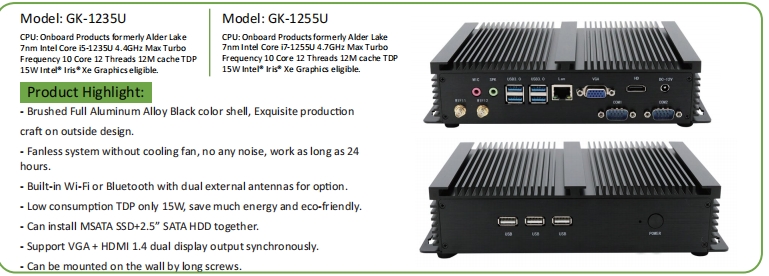 EGSMTPC GK-1235U/1255U Fanless MINI PC 12th Generation intel core I5 1235U I7 1255U Industrial PC(图2)