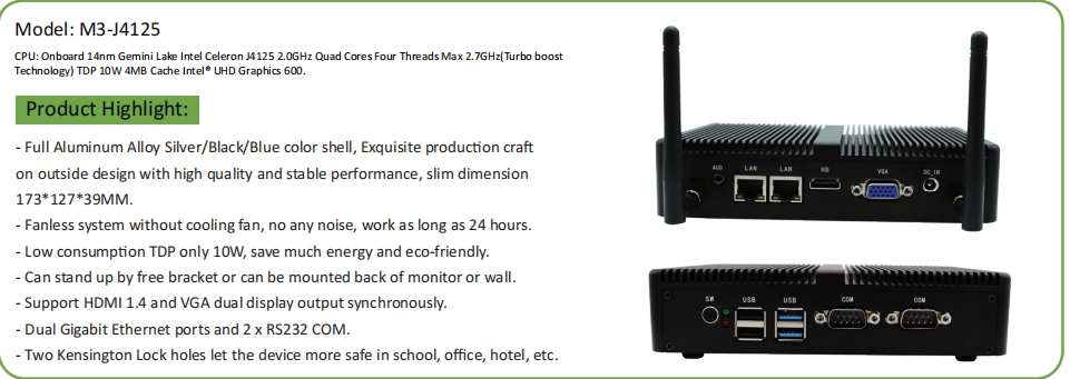 EGSMTPC Small Mini PC  M3 Intel Celeron J4125 Fanless PC (图2)