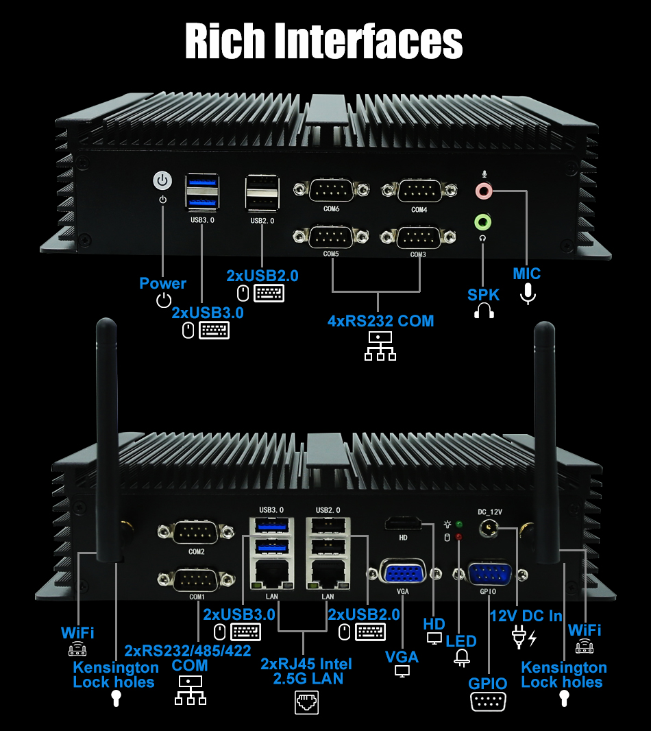 EGSMTPC Multifunctional and cheap intel  Core i5-4278U i7-4578U industrial fanless 2LAN 6COM Mini pc(图5)