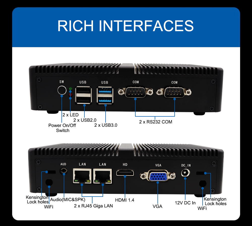EGSMTPC Small Mini PC  M3 Intel Celeron J4125 2LAN HD VGA 2Displays Fanless PC (图5)