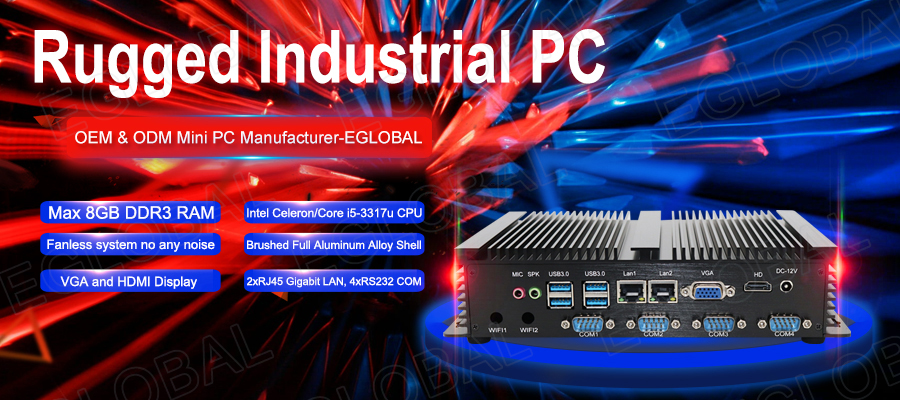 EGSMTPC Rugged Industrial Fanless Mini PC Computer Intel Core i5-3317u Win7 4COM 8USB 2Nics HDMI VGA(图1)
