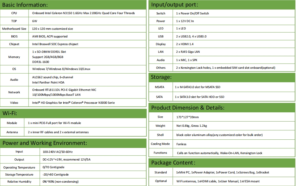 EGSMTPC Smart Mini PC Intel Celeron N3150 Quad Core Four Threads 2LAN 2HD Low -power Fnaless PC(图3)