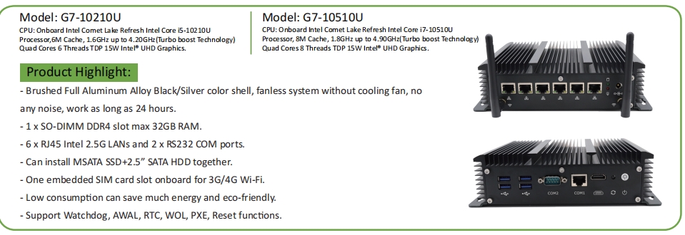 EGSMTPC Multiple network ports Mini PC Intel Core i5-10210U i7-10510U HD 2COM Industrial Fanless PC(图2)