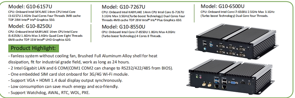 EGSMTPC High-Effect Mini PC Intel Core  I3 6157U 2LAN 6COM HD VGA Support 4K Industrial Fanless PC(图2)