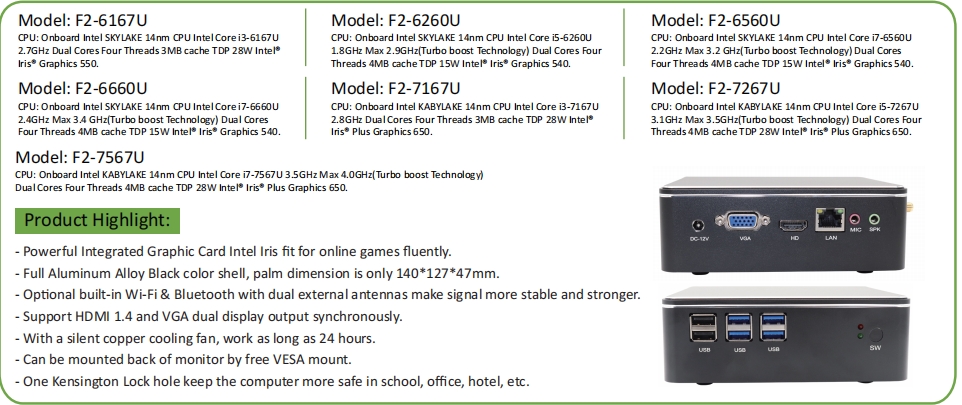 EGSMTPC Smooth Game Mini PC Intel Core I5 6260U Single LAN VGA HDMI 2Displays Cooling Fan PC (图2)