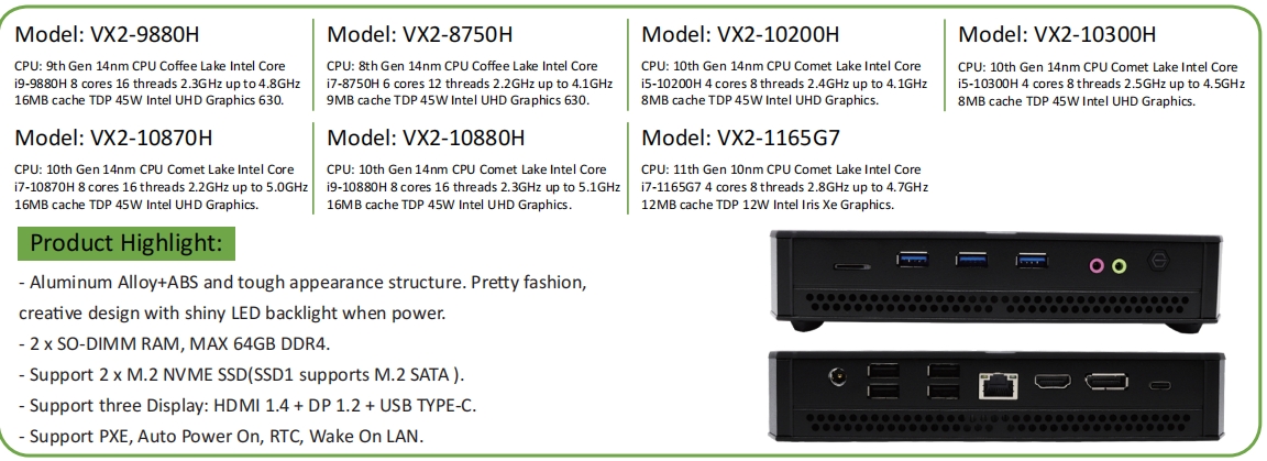EGSMTPC Discrete Graphics Game Mini PC Intel Core i9-9880H/i7-8750H/i5-10200H DP HDMI TYPE-C Fan PC(图2)