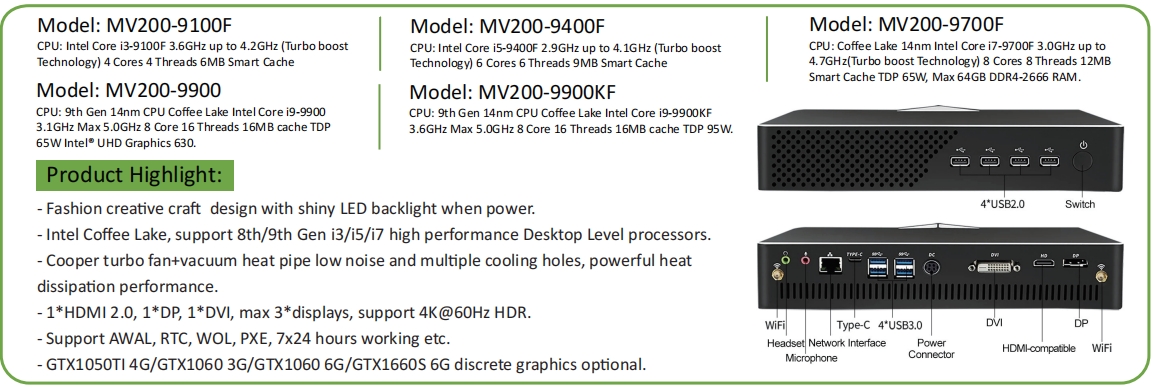 EGSMTPC 9th Gen Level processor Discrete Graphics Intel Core  I9-9900 Support DP HDMI DIV 4K Fan PC (图2)