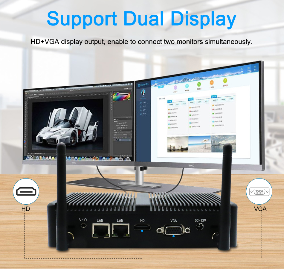 EGSMTPC Cheap Mini PC intel Celeron 2955U 2LAN VGA HD 2Displays Fanless PC(图4)