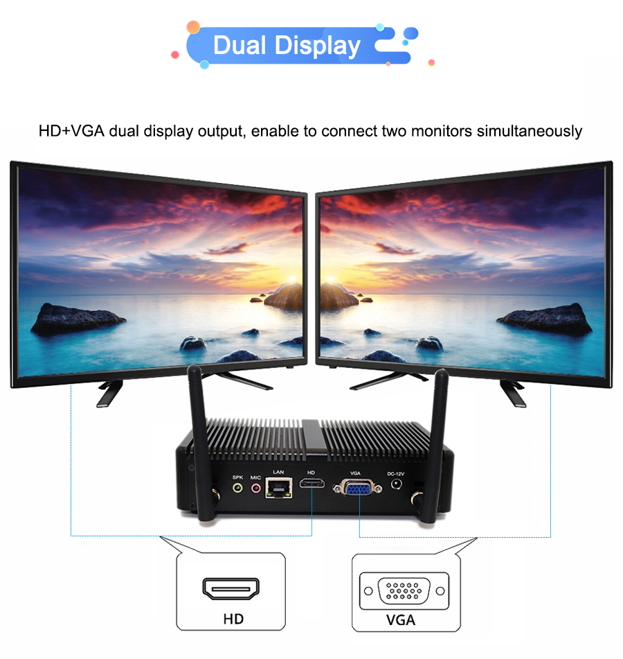 EGSMTPC Smart Mini PC Intel Core i3-4005U/6006U/7020U/7167U LAN VGA HD 2Displays Fanless PC(图5)