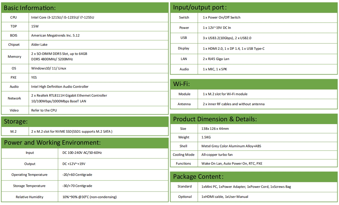 EGSMTPC Low Consumption High Performance Game Mini PC Intel Core i3-1215U i5-1235U i7-1255U Fan PC(图3)