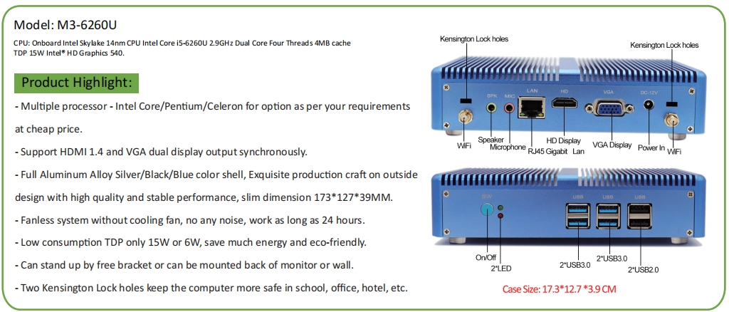 EGSMTPC Low-Cost Mini PC Intel Core I5 6260U Single Lan VGA HDMI Dual Displays Fanless PC(图2)