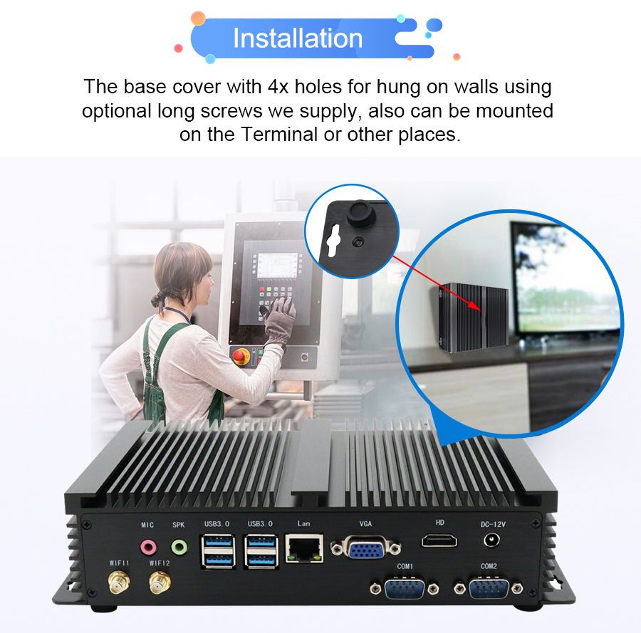 EGSMTPC Powerful Performance Mini PC Intel Core i3 5005U 2LAN 6COM 7USB Industrual Fanless PC(图5)