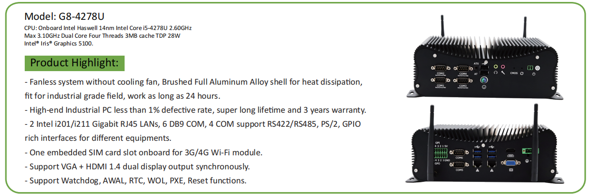EGSMTPC Fanless Industrial MINI PC Intel Core i5-4278U  2LAN HD VGA 2Displays Industrial PC(图2)