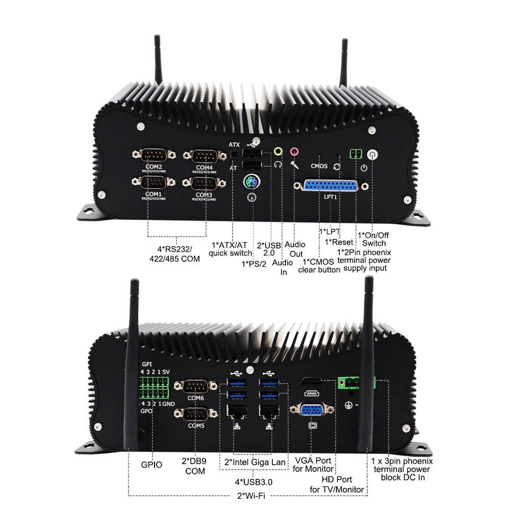 EGSMTPC Fanless MINI PC Inte Core i5-5287U/i7-4500U  2LAN HD VGA LPT GPIO 2Displays Industrial PC(图1)