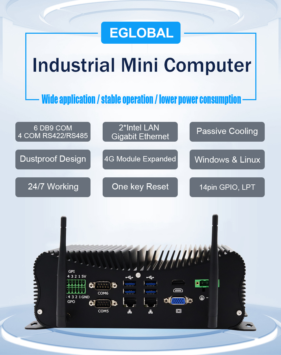 EGSMTPC Fanless Industrial Computer G8 Intel Core i5-5287U/i7-4500U 2*LAN Desktop Mini PC 6COM(图1)