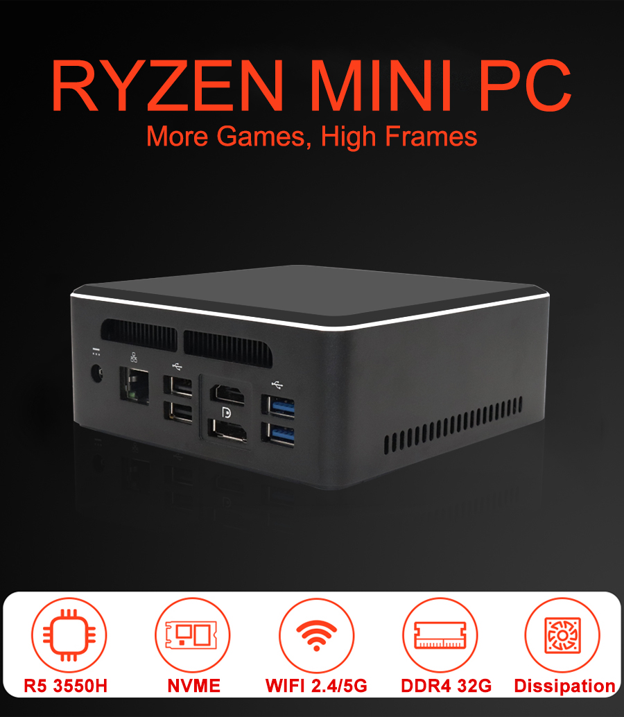 EGSMTPC Ryzen 5 A1-2500U Best AMD Mini PC WIFI6+BT5.0 HDMI DP TYPE-C Small Gaming PC(图1)