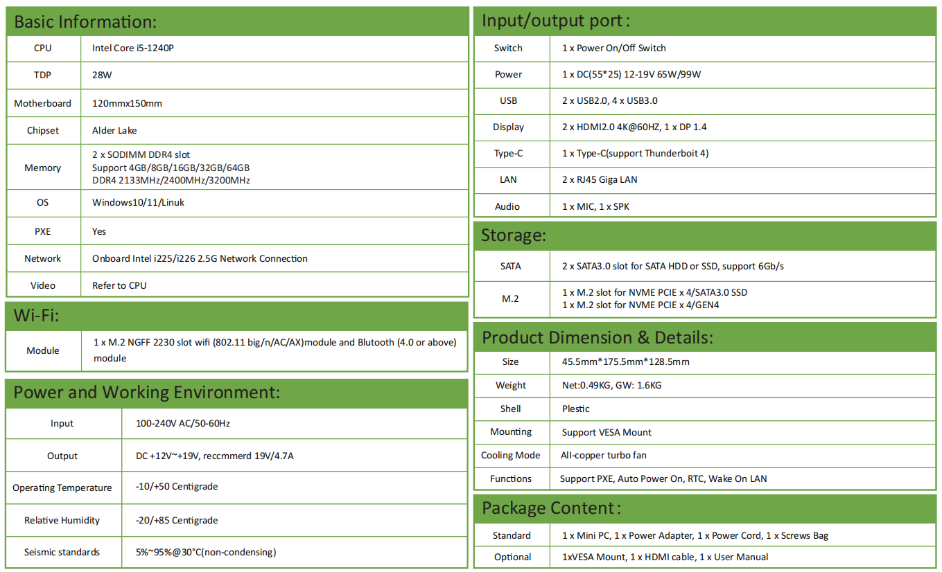  EGSMTPC Intel I5 12Gen support Thunderbolt4 3 display ports best commercial mini PC(图1)