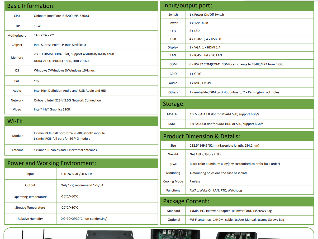 EGSMTPC Fanless Industrial Computer GK1 Intel Core i5-6200U 2*LAN Desktop Mini PC 6COM(图4)