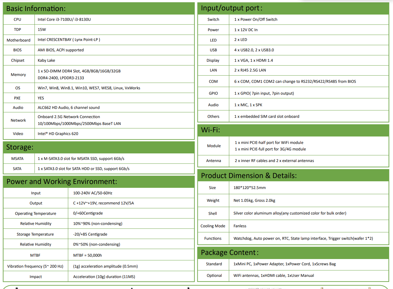 EGSMTPC Functional Mini PC Intel G3H Core i3-7100U/8130U 2 x 2.5G RJ45 LAN and 6 x RS232 COM(图2)