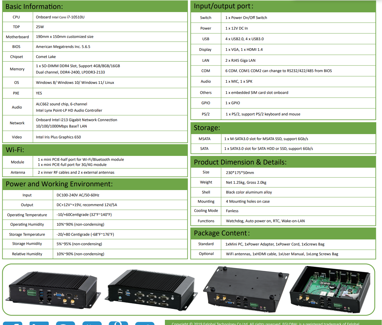 EGSMTPC Mini PC Intel Core i7-10510U 2LAN 2Display For Home And Offic Industrial Fanless PC(图2)