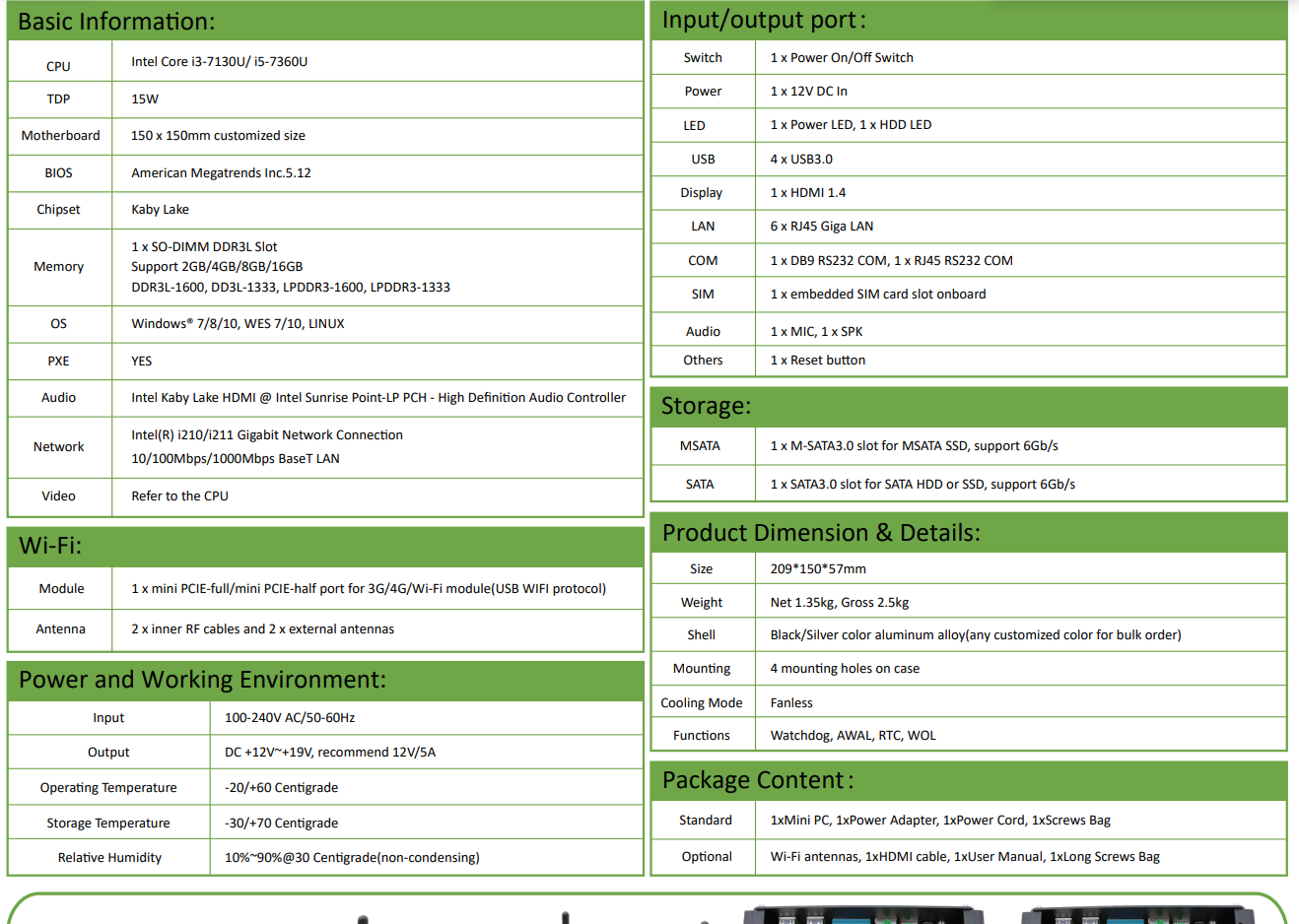 G7 Intel core i3-7130U/i5 7360U EGSMTPC Mini PC with 6LAN For Home And Offic Industrial Fanless PC(图2)