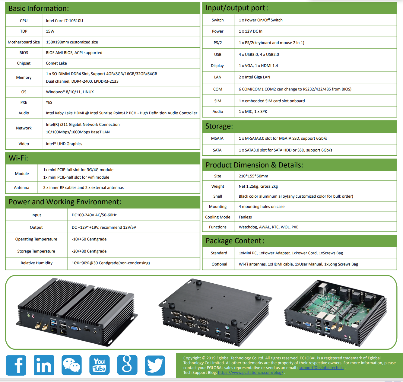 EGSMTPC High-Effect Mini PC Intel Core  I7 10510U 2LAN 6COM HD VGA Support 4K Industrial Fanless PC(图2)