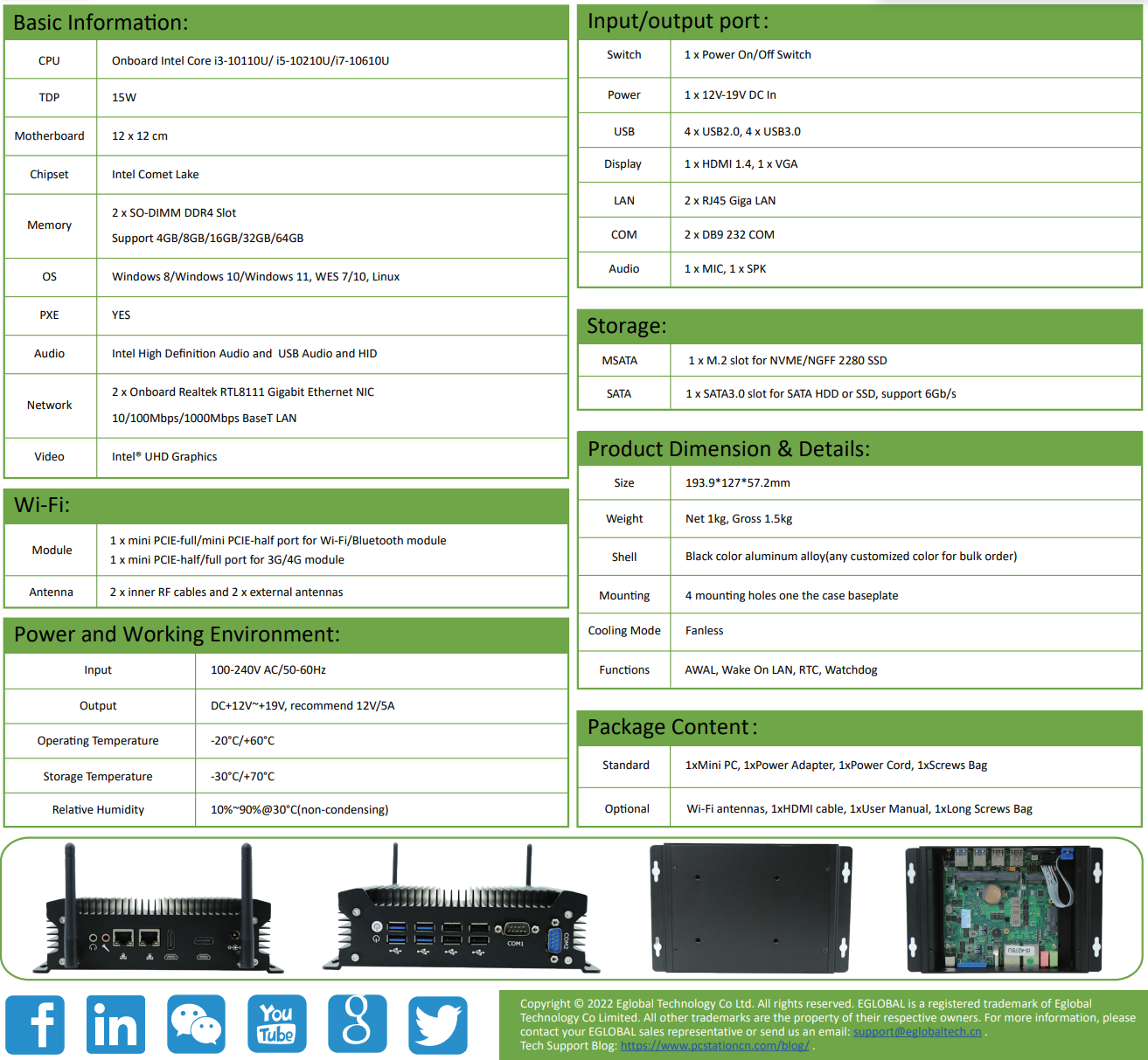 EGSMTPC Mini PC G12 Intel Core I3-10110U i5-10210U i7-10610ULAN 2COM VGA HD Industrial Fanless PC(图2)