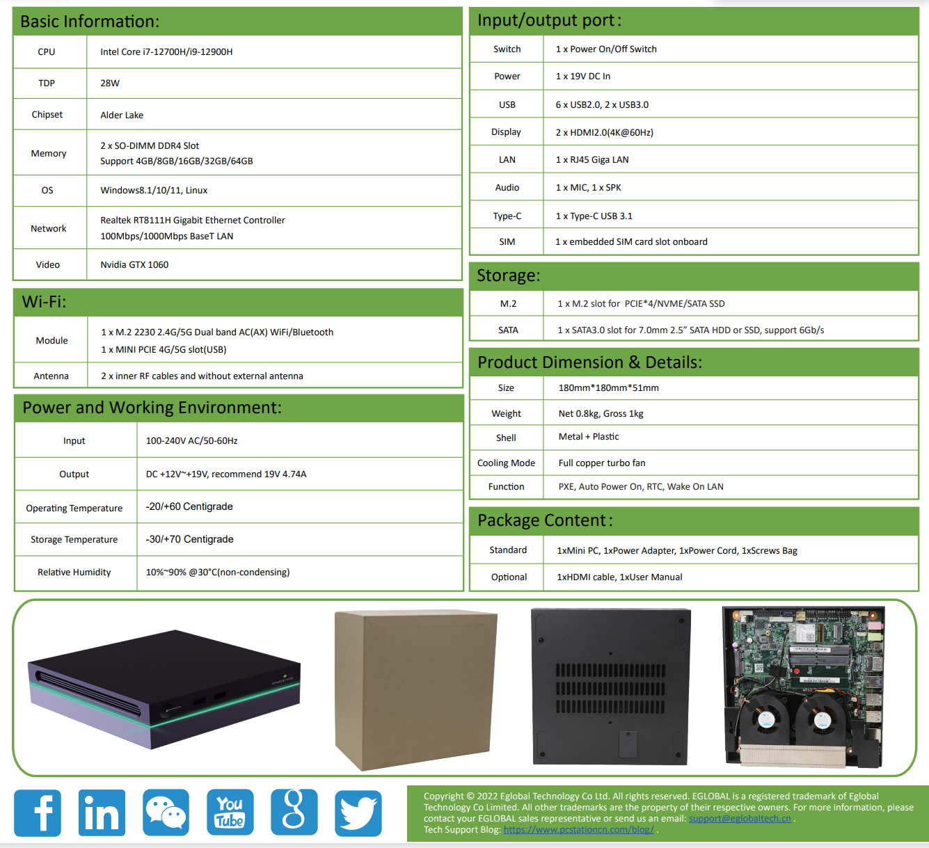 EGSMTPC Fast Mini PC F8 Intel Core i7-12700H/i9-12900H Max 16G DDR4 RAM 3Displays 4K@60Hz NUC PC(图2)