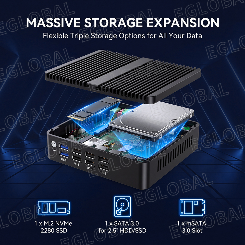 EGLOBAL Mini PC N100 M4B model Compatible with Versatile Storage Options Incl. Harddisk(HDD)(图1)